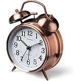 Peakeep 4 inches Twin Bell Loud Alarm Clock for Heavy Sleepers (Red-Brown)