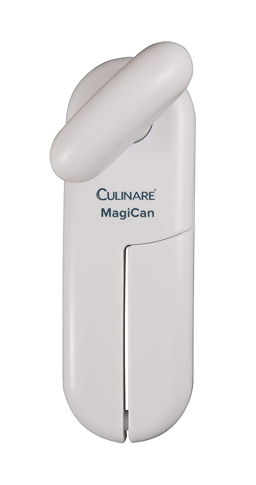 Culinare C10015 MagiCan Tin Opener | White | Plastic/Stainless Steel | Manual Can Opener | Comfortable Handle for Safety and Ease | Heavy Duty Stainless Steel Cutting Wheel