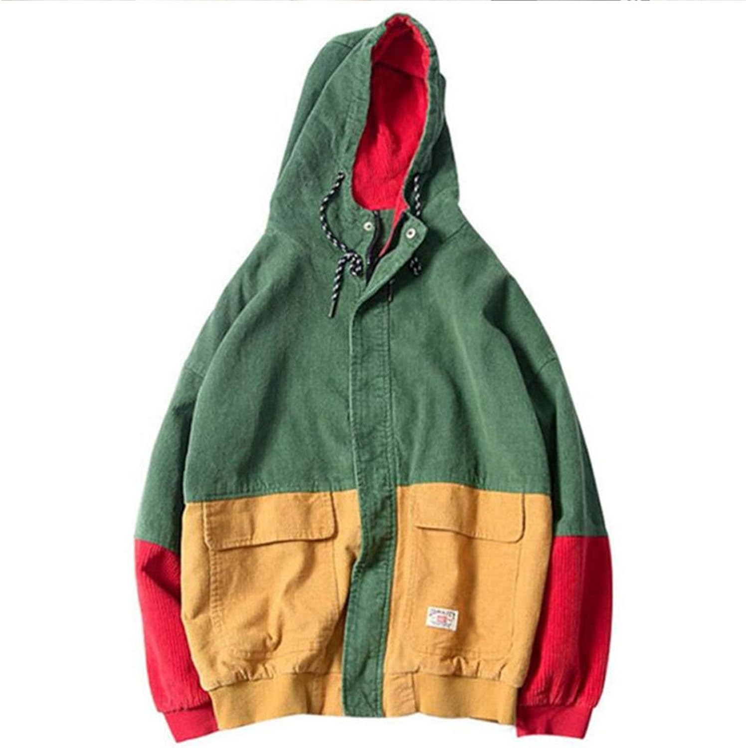 Patchwork Corduroy Hooded ETS Men Hip Hop Hoodies Coats Male Casual