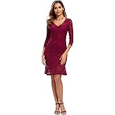 Riatobe Womens Lace Floral Overlay Sexy V Neck Evening Cocktail Party Mermaid Bodycon Dresses
