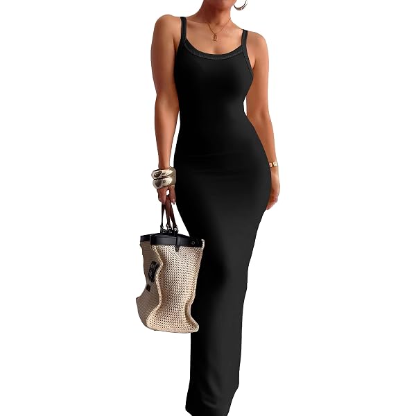 Nimsruc Womens Summer Long Dress Casual Slip Sexy Slim Sleeveless Bodycon  Maxi Dresses for Women 2025 BlackB S at Amazon Women's Clothing store
