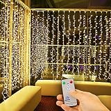 Kohree LED Curtain Lights, Hanging Wedding Light Remote Control Outdoor Indoor Icicle Flashing String Lights for Bedroom, Christmas, Party Decorations, Warm White, 300 Led