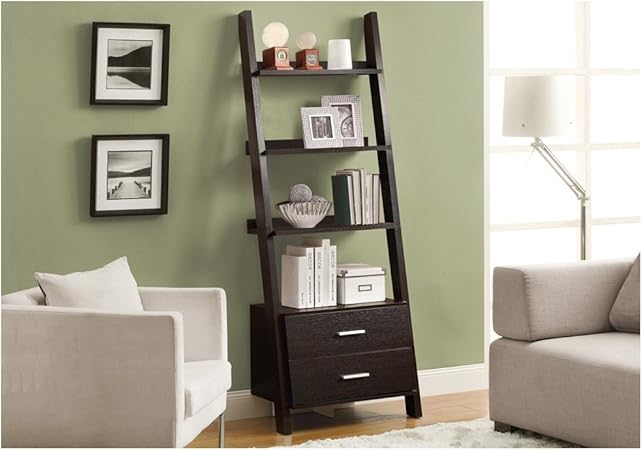 Monarch Specialties I 2542 Ladder Bookcase With Two Storage