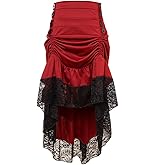 Charmian Women's Steampunk Victorian Gothic Lace Trim Ruffled High Low Skirt
