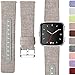 Maledan Compatible with Fitbit Versa Bands, Replacement Classic Genuine Leather & Canvas with Stainless Steel Clasp Accessories Wristbands Compatible with Versa, Women Men, Small, Grey