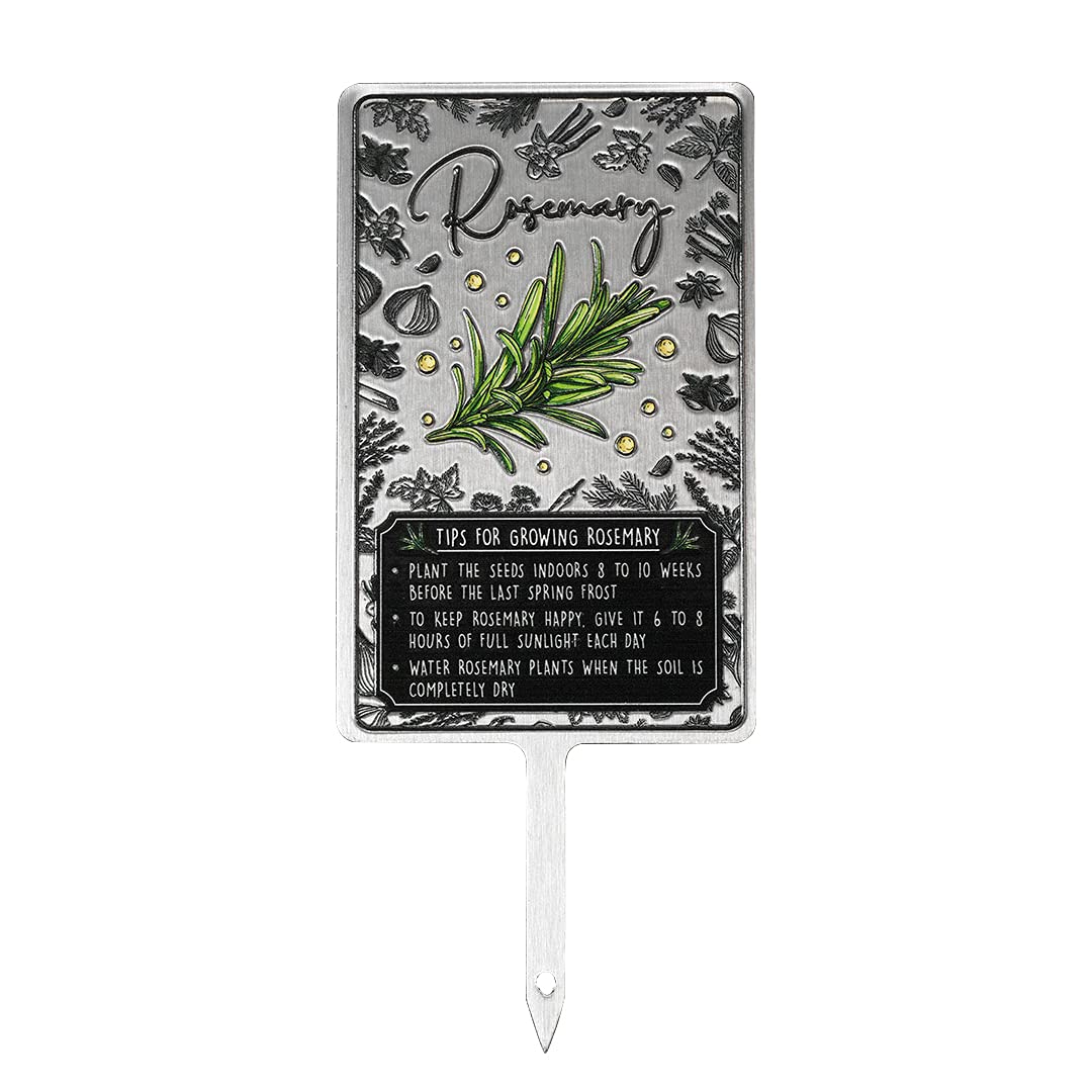 KADAX Herb Signs, Silver Metal Herb Stakes, Plant Signs, Plant Stakes, Plant Labels, Metal Signs, Plant Labels, Herb Labels (Rosemary)