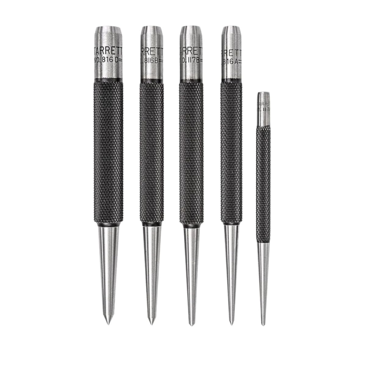 Starrett S816PC 5-Piece Punch Set, 3 Prick Punches with 5/64"-5/32" Diameters and 2 Center Punches with 1/16" and 3/32" Diameters, In Plastic Case
