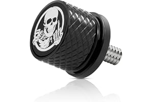 Eumti Stainless Knurled Fender Rear Seat Bolt Screw 1/4"-20 Thread Skull Pattern Black Eyes Compatible with Harley Touring Softail Dyna Sportster CVO Fatbob 1996-2025