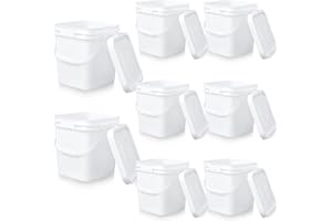 Mumufy 8 Pcs 3.5 Gallon Square Food Grade Bucket with Lid Square Bucket Pail with Plastic Handles for Storing Dry Food, Charcoal, Camping, Fishing (White)