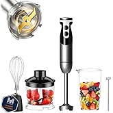 MegaWise Blender Handheld 12-Speed Stainless Steel Electric Hand Blender, 5 in 1 Immersion Handheld Blender，Titanium Blades Hand Blender, Milk Frother Wand,with 600ml Whisk Beaker and Chopper (black)