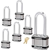 Master Lock Magnum Padlock - 2" W x 2-1/2"L Shackle, Six (6) Keyed Alike Locks w/12 Keys, M5NKALJSTS-6 w/BumpStop Technology