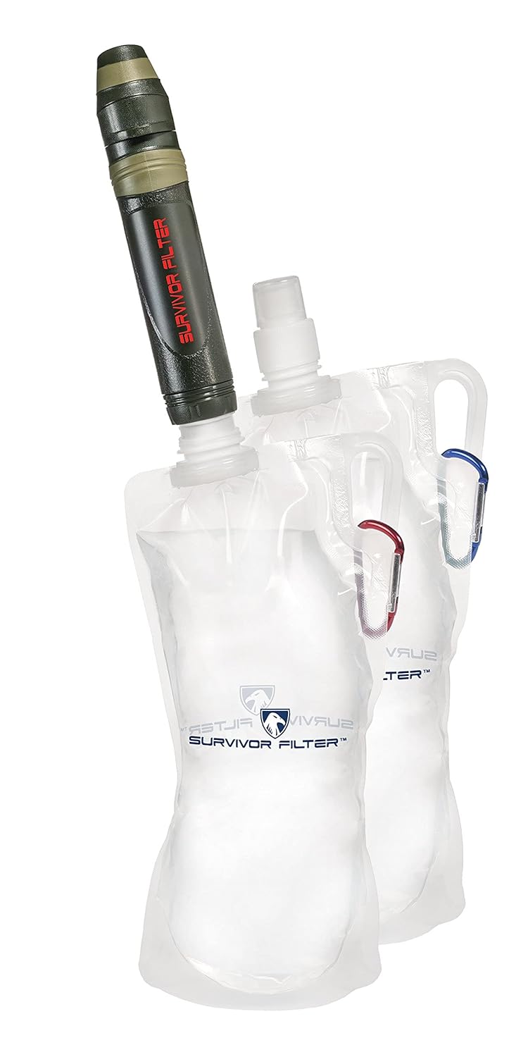 Survivor Filter Squeeze Water Filter Kit 2 Canteen - Collapsible Water Bottles: Industrial & Scientific