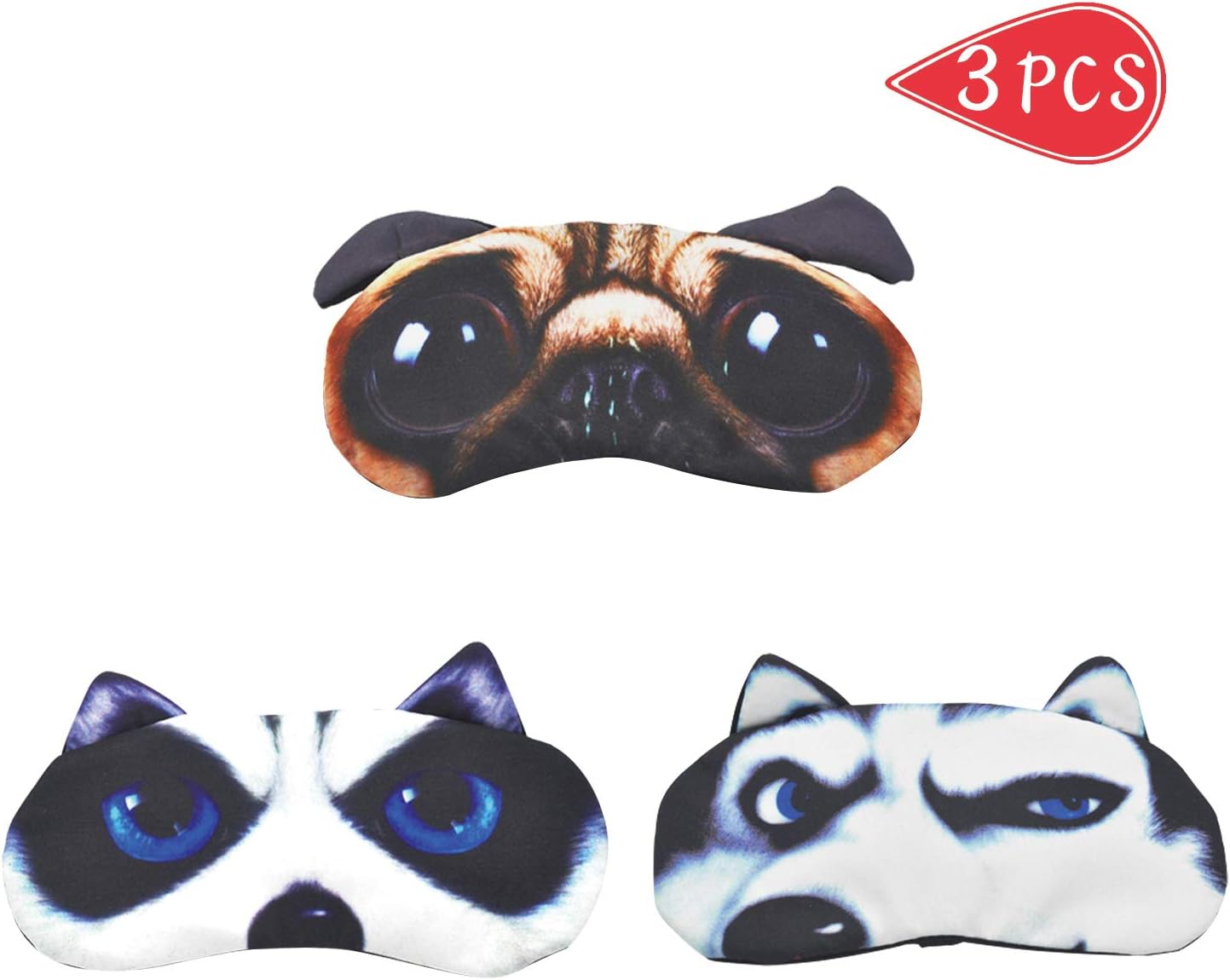 Cute Sleep Eye Mask for Sleeping Funny Cat Pug Dog Cartoon Mask Soft Padded Shade Cover Rest Relax Blind for Women Men