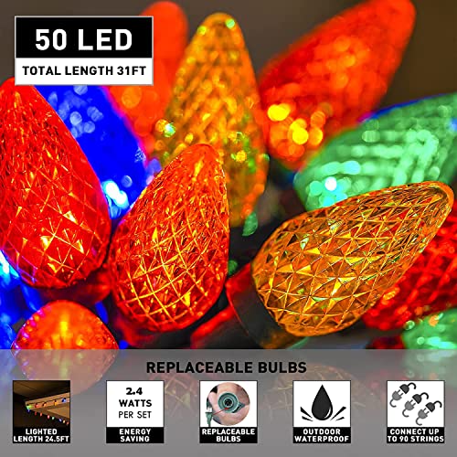 C9 Outdoor Christmas Lights 31ft 50 LED,String Lights Connectable