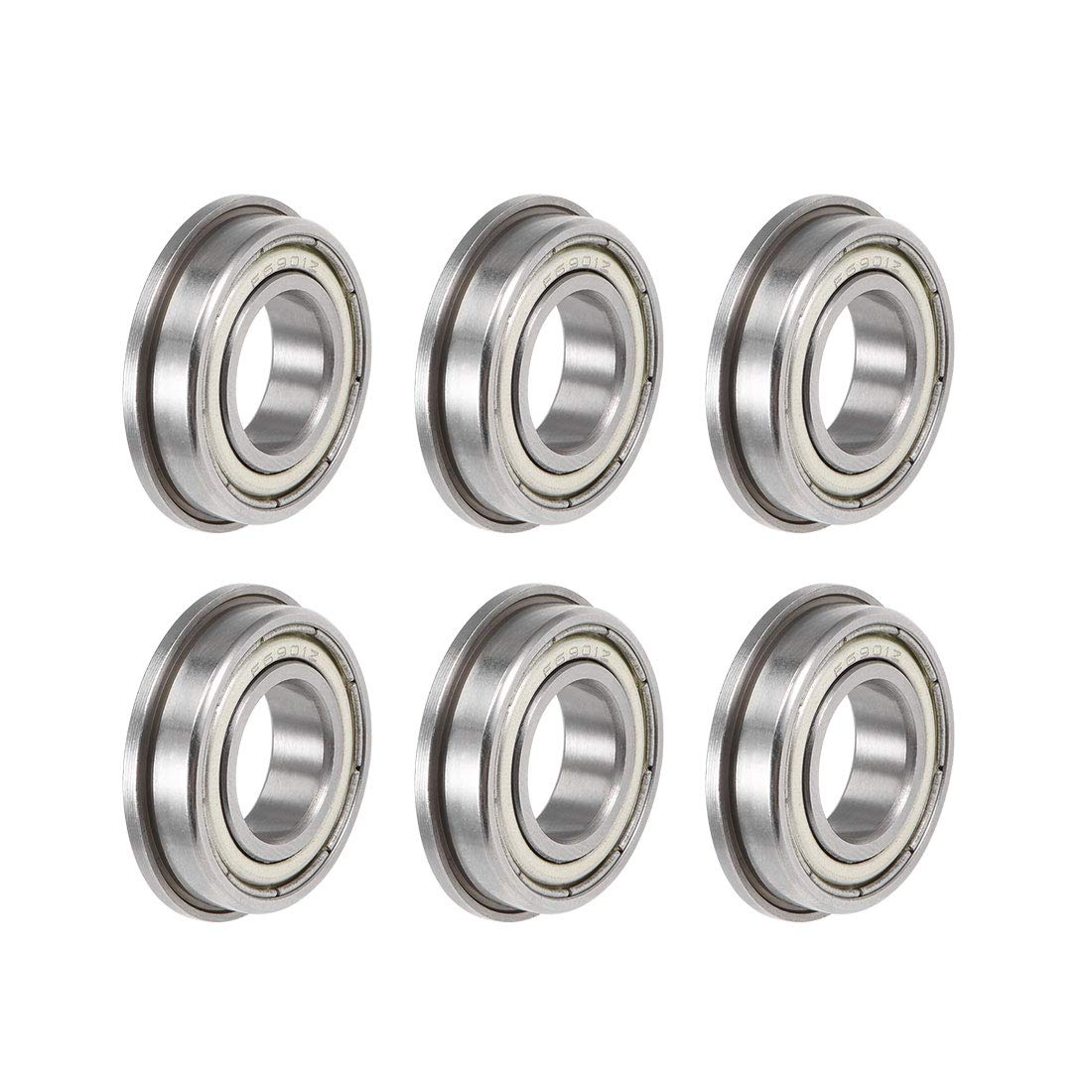 sourcing map F6901ZZ Flanged Ball Bearing 12x24x6mm Shielded Chrome Steel Flange Rip Bearings 6pcs