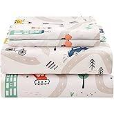 JSD Car Kids Printed Sheet Set Twin Size, 3 Piece Soft Microfiber Bed Sheets Deep Pocket