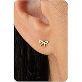 Plenky Gold Earrings-14K Gold/Silver/Rose Gold Plated Bow Earrings Trendy Dainty Cute Ribbon Minimalist Bow Stud Earrings for Women Gifts