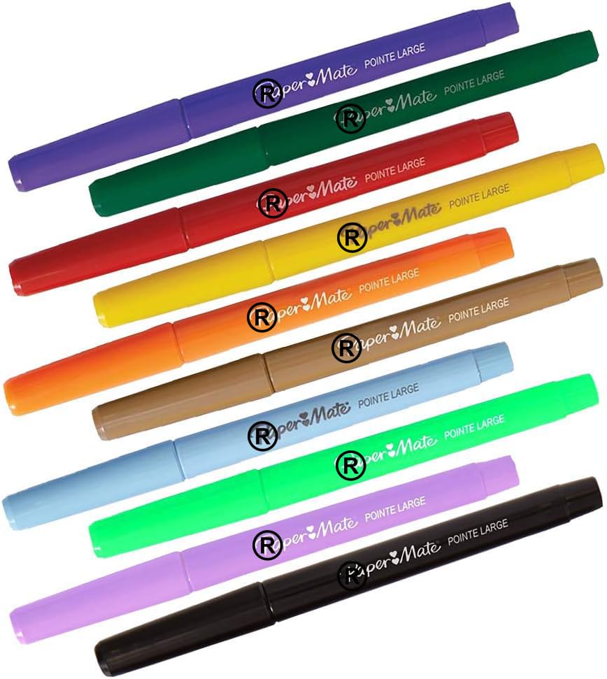 10 x Papermate Youth Art Felt Tip Pens, Large Chunky Easy-Grip Body and Washable Ink Broad Nib, Assorted Colours - Loose in Plain Packaging