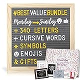 Felt Letter Board 10x10 - Changeable Letter Board with Gift Printables + 340 Letters in 2 Colors + Bonus EBook: 21 Ideas for Letter Boards + Plastic Letters Felt Organizer