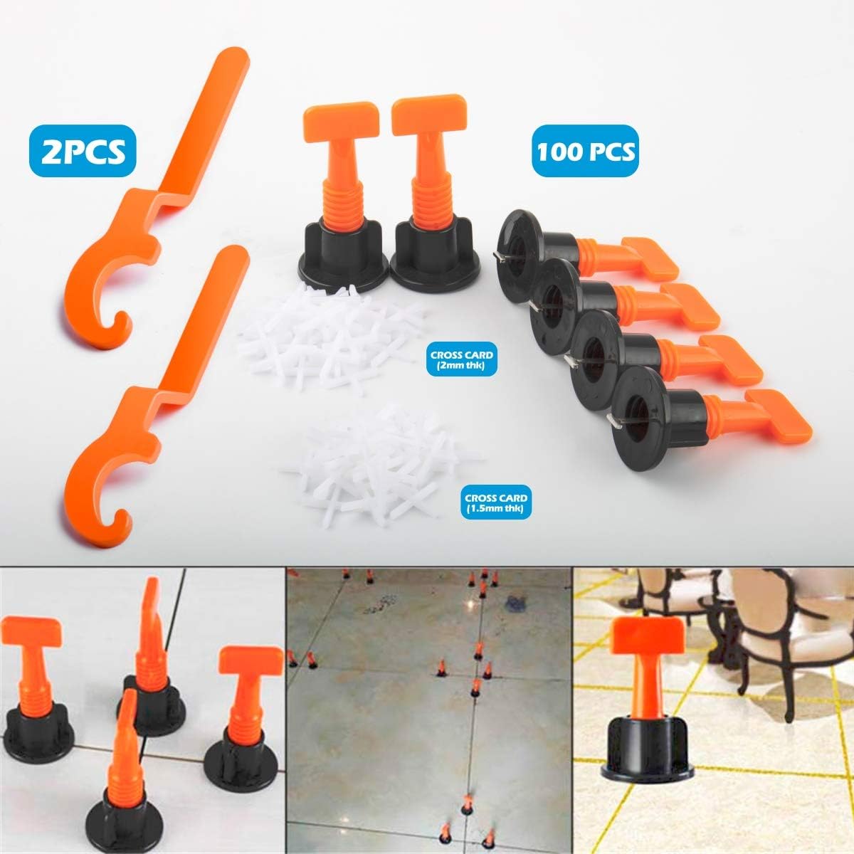 Premium Tile Leveling System Kit,100pcs Tile Leveler Spacers, 2 Special Wrenches,Reusable Tile Installation Tool Kit for Construction,Like Building Walls & Floors.(2mm and 1.5mm Tile Spacers)