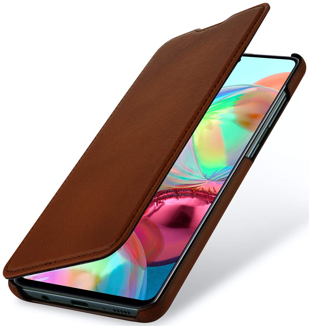 StilGut Book Type Flip Case for Galaxy A71, Genuine Leather Galaxy A71 Case, Antique Brown