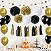 Wartoon 43 Pcs Paper Pom Poms Flowers Tissue Balloon Tassel Garland Polka Dot Paper Garland Kit for Birthday Wedding Party Decorations - Black and Gold