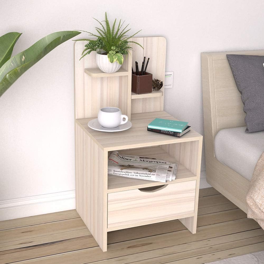 SogesPower Nightstand Bedside Table Wood End Table Coffee Table with Drawers and Shelves Bed Table Small Night Stand, White Maple, JZS-CT2-2-MP-N: Kitchen & Dining