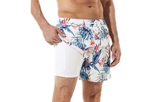 BRISIRA Mens Swim Trunks Bathing Suit 5 Inch Inseam Compression Liner Beach Swim Shorts Swimwear Quick Dry Zipper Pocket