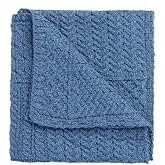 Carraig Donn Aran Woollen Mills Irish Blanket 100% Merino Wool Throw Made in Ireland Patchwork Design (Denim Blue)