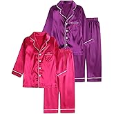 LANKMEI Boys Girls Pajamas Set 4Pjs Long Sleeve Button-Up Top Satin Pajamas Sets Loungewear, 5-14 Years