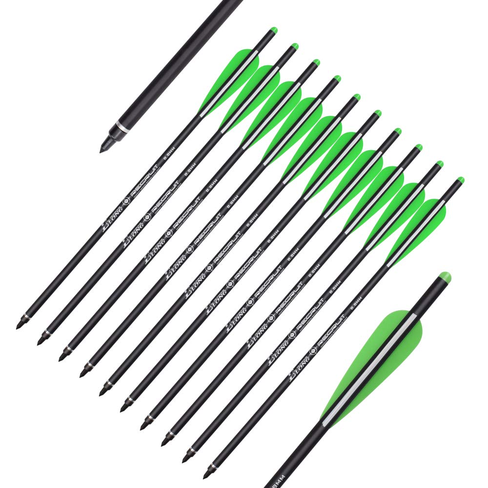 ELONG 12 Pcs Carbon Crossbow Bolts 16 Inch Hunting Archery Arrows with 100 Grain Replacement Arrow Tips Tip