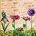 Ivy Home Metal Flower Garden Stake Cute Metal Flower Stick Art Ornament Decor Spring Floral Outdoor Flower Garden Stakes, 4 Pcs