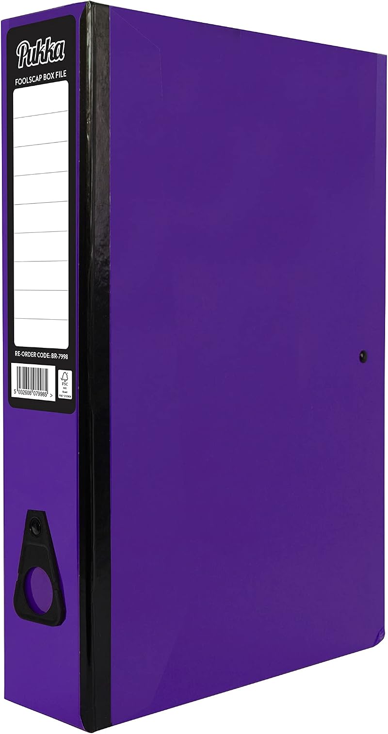 ED Pukka Foolscap A4 Box Files Purple 70mm Spine Clip Lock 500 Sheets