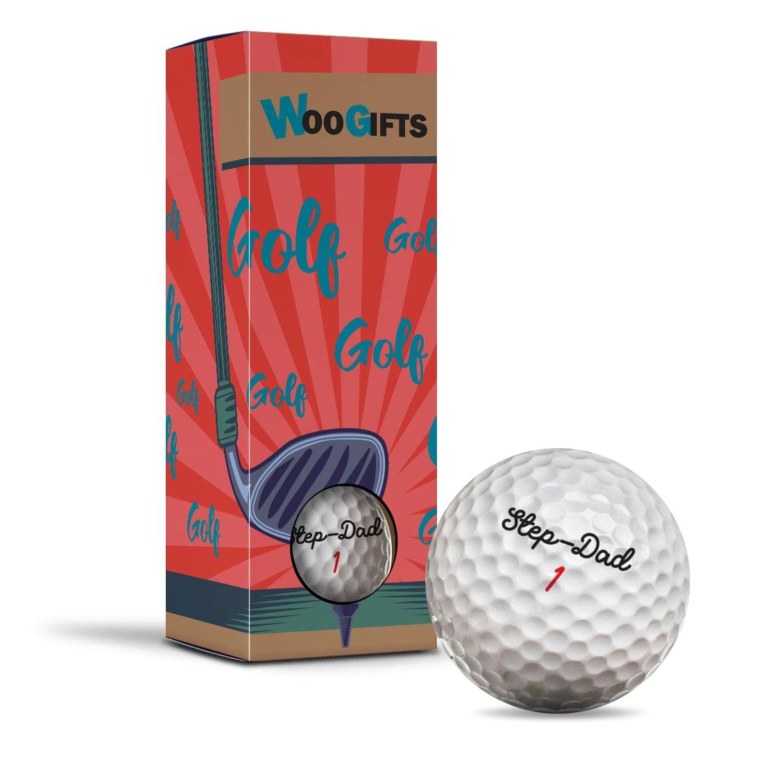 Destination Vinyl Ltd 3 x Golf Balls in the Box - Name Step-Dad Red & Black Retro Style Letter Lettering Joke Funny Golfing Golfer Fan Club Sport Wedding Dad Husband Friend Men Boys Ball Gift #296721