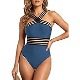 Hilor Women's Tummy Control Swimsuits Slimming One Piece Bathing Suits Front Crossover Swimwear