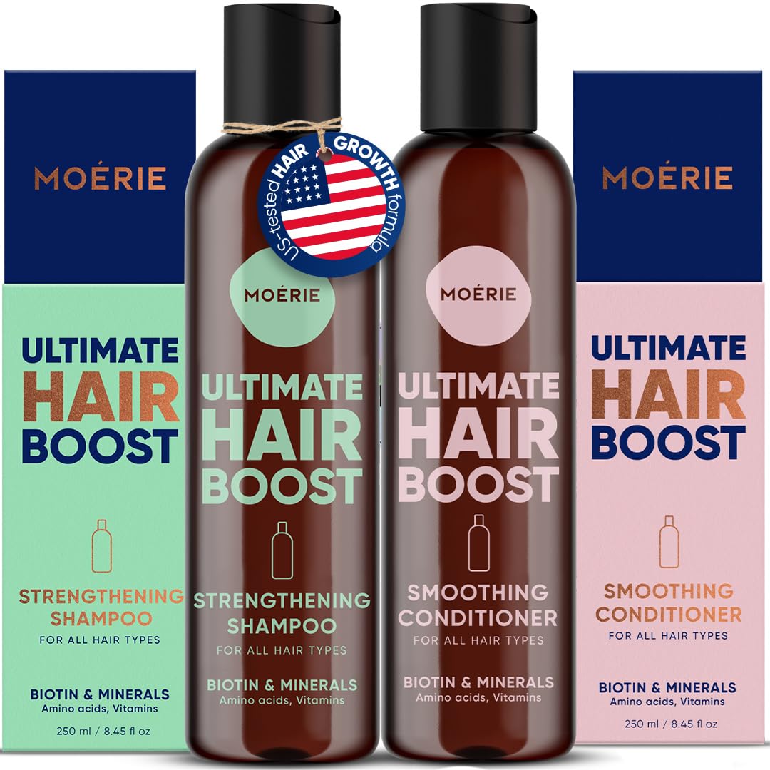 Moerie Mineral Shampoo & Hair Conditioner Set – For Longer, Thicker, Fuller Hair - Vegan Hair Products – Paraben Free Hair Products – All Hair Types – Reverse Hair Loss - 2 x 8.5 fl oz (251ml)