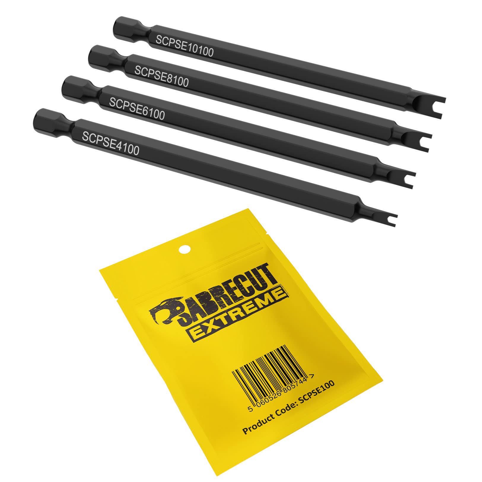 4 x SabreCut SCPSE100 Spanner Snake Eye Pigs Nose Security Screwdriver Bits Sizes: 4 6 8 10 x 100mm (Length)