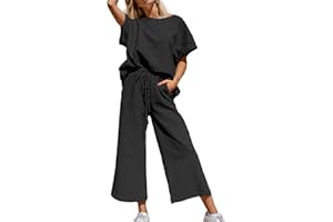 SeeLuNa Women's 2 Piece Outfits Textured Sweatsuit 3/4 Batwing Sleeve Crew Neck Pullover Top Wide Leg Pant Tracksuit Set