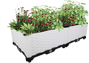 Hershii Plastic Rectangular Raised Garden Bed Indoor Outdoor Planter Box Kit Container for Growing Vegetables, Plants, Herbs, Flowers & Succulents - White - 30.7 X 15.35 X 8.66 Inches