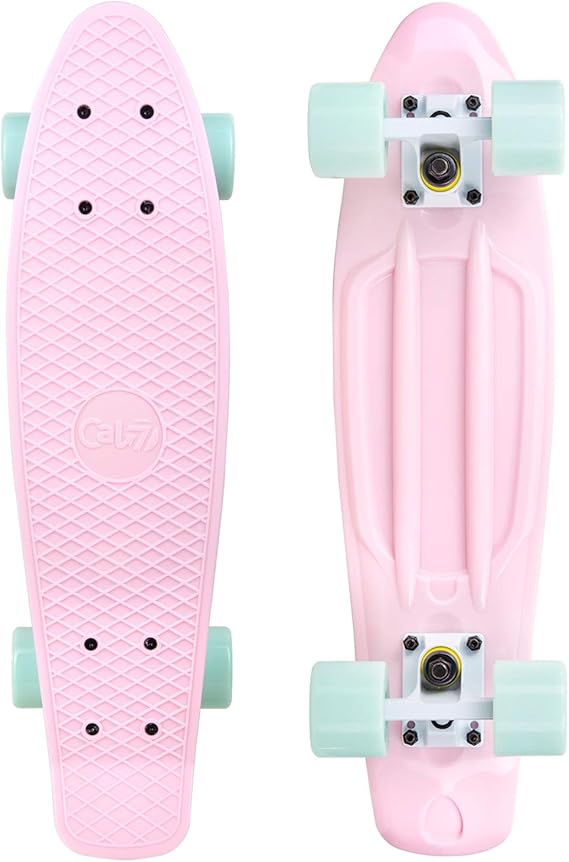 Cal 7 Complete Mini Cruiser Skateboard, 22 inch Plastic in Retro Design