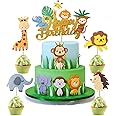 6Pcs Jungle Animal Happy Birthday Cake Toppers Elephant Giraffe Hedgehog Lion Monkey Cake Decorations Animals Party Baby Showers Birthday Party