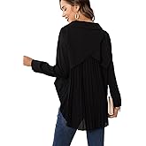 MakeMeChic Women's Pleated Wrap Long Sleeve Collar Button Down Shirts Casual Blouse Tops