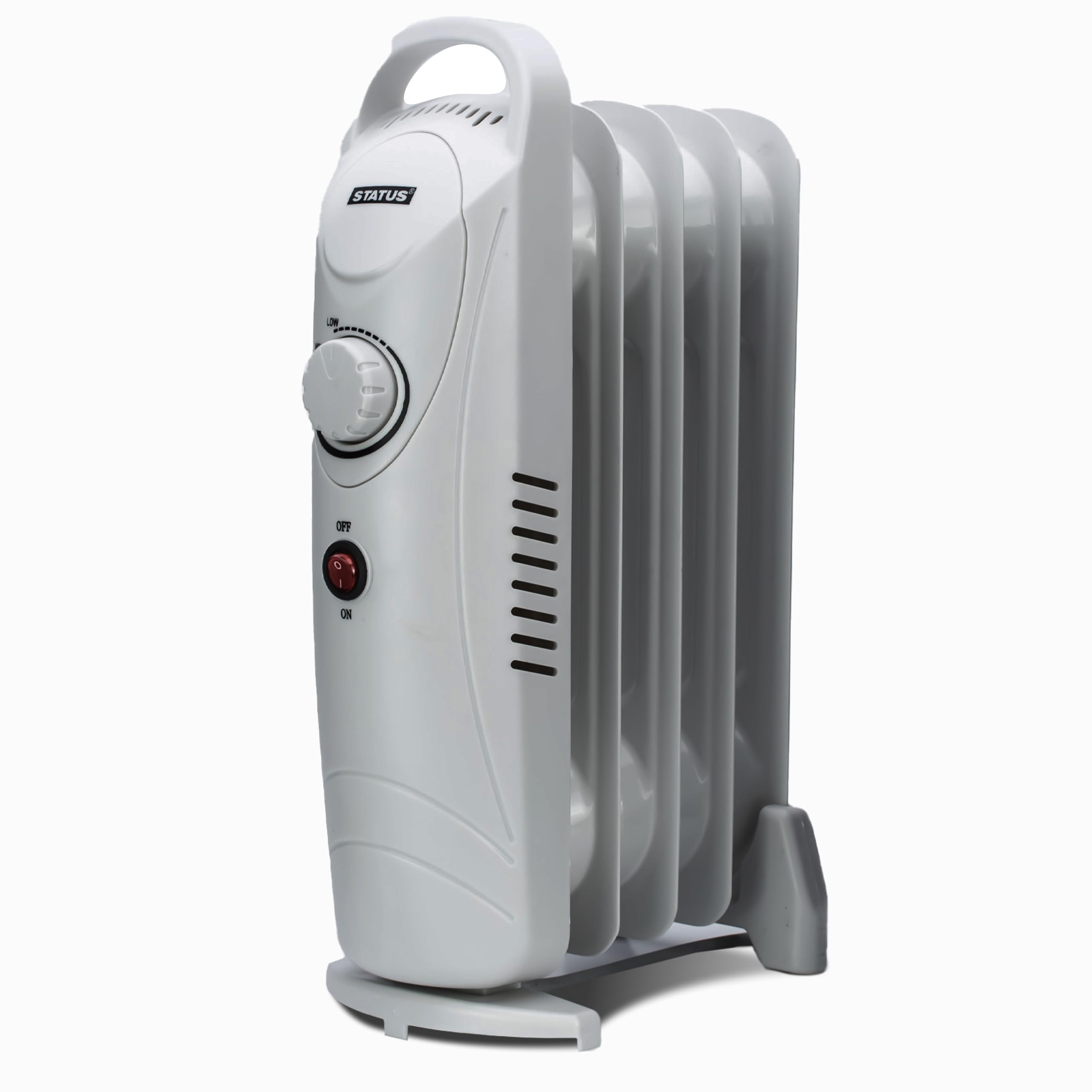 STATUS 5 Fin Oil Filled Radiator, 500W Portable Electric Heater with Adjustable Thermostat, Overheat & Tip-Over Safety, Carry Handle for Home, Bedroom, Office, Caravan, White (OFH5-500W1PKB)