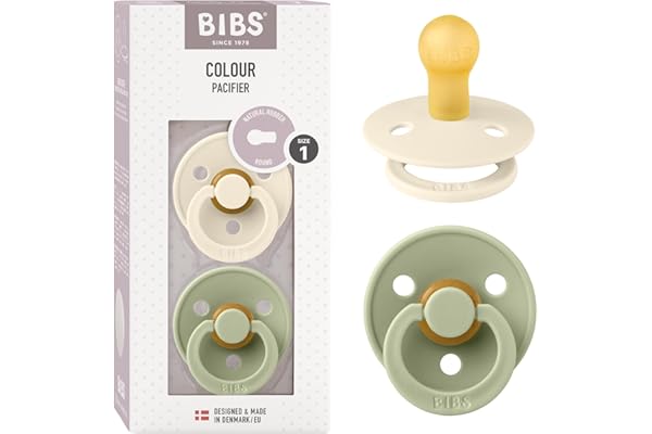 BIBS Colour Pacifiers | Set of 2 BPA-Free Latex Baby Pacifiers | Round Nipple | Made in Denmark (Sage/Ivory | 0-6 Months)
