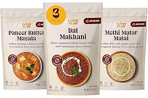 The Cumin Club Indian Meal Kit - Paneer Tikka Masala, Methi Matar Malai, Dal Makhani - Instant Meals Effortless Cooking & Wholesome Goodness - Ready to Eat Indian Food - Pack of 3