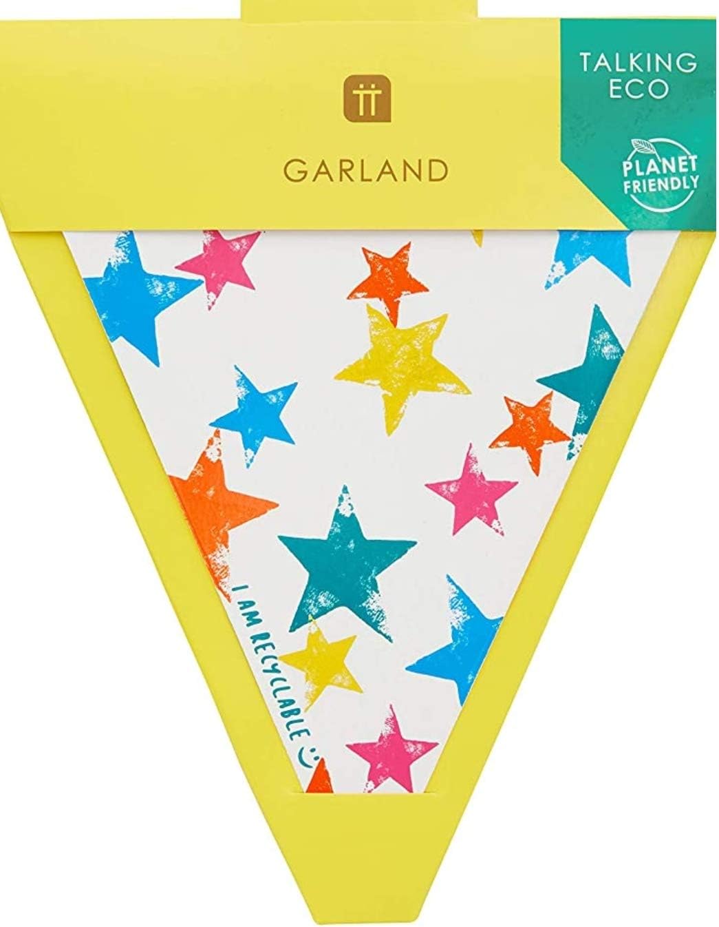 Talking Tables Colourful Paper Star Bunting Garland with Triangle Flags - 4m, Colourful (Rainbow Colours)