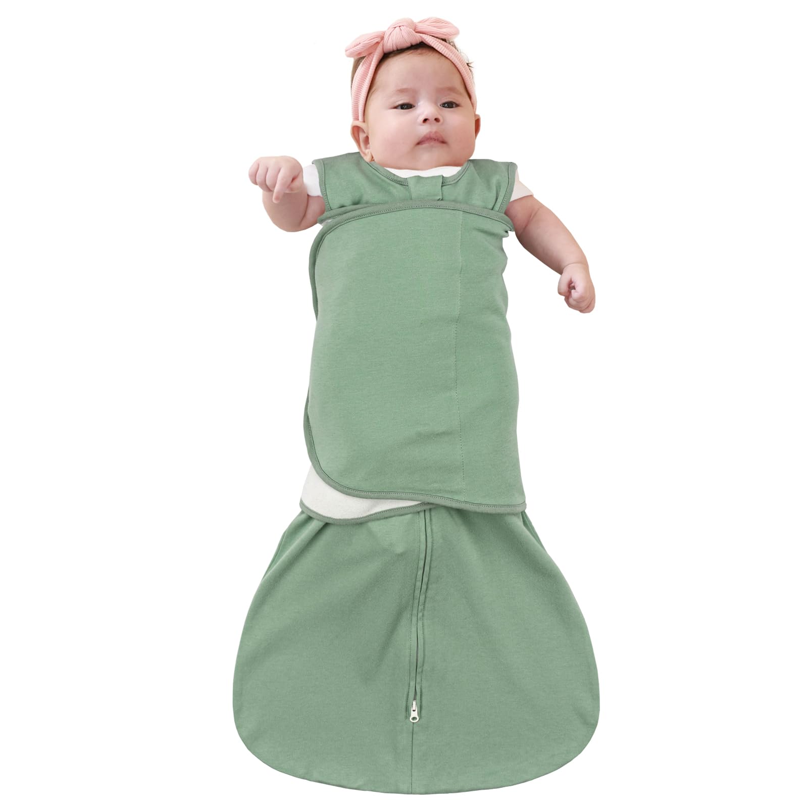ZIGJOY Newborn Sleeping Bag Swaddle Wrap 1.0 TOG Baby Swaddle Sleeping Bag 100% Cotton Baby Wearable Blanket for New born Infant Boy Girl Grows 0-6 Months, Green — image 1