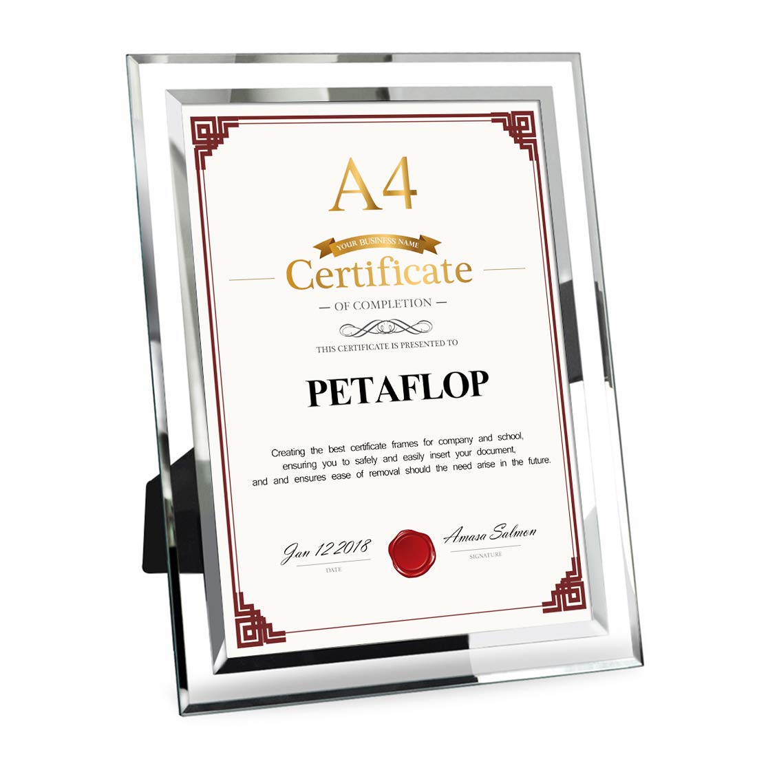 PETAFLOP A4 Photo Frame Glass Certificate Frame Document Frame Diploma Graduation, silver, 8.3 x 11.7 inch