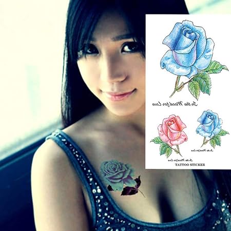 Tzxdbh 5pcs Autocollant De Tatouage 25 Rose Fleur Rose Bras
