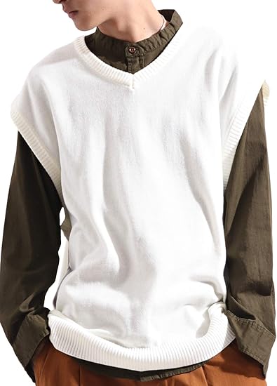 Amazon ファストカラーズ Fastcolors サマーニット ベスト カシミアタッチ Vネック ビッグ ワイド シンプル アクリル カジュアル ストリート メンズ ホワイト Lサイズ ベスト 通販